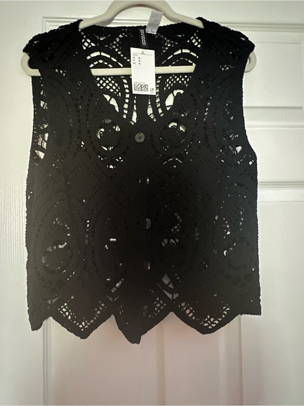 H&M Black Crochet Button-Front Vest
